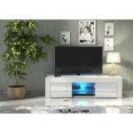 Loom 130 cm テレビスタンド LED - ホワイトハイグロスキャビネットドア